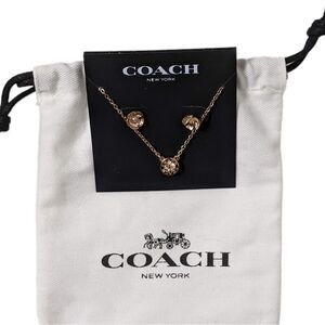 New COACH Rose Gold Earring Set Necklace